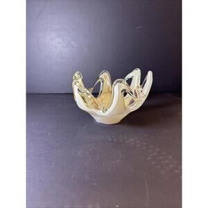 Heavy Vintage Murano Clear Over Cream W Purple Art Glass Bowl 4” X 6” Stunning